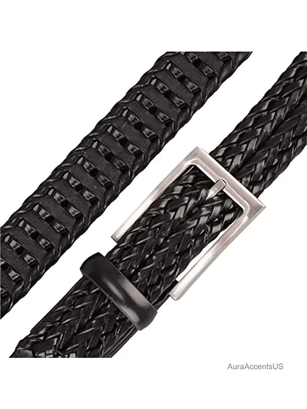 Men's Braided Leather Belt Hand-Woven Casual Dress Belt